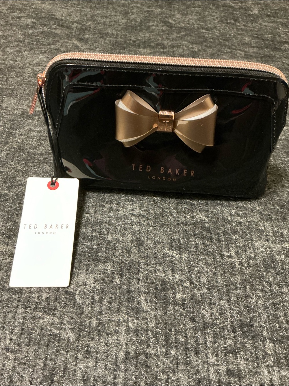 Ted Baker Black Patent Cosmetic Pouch with Gold Bow - Picture 2 of 6